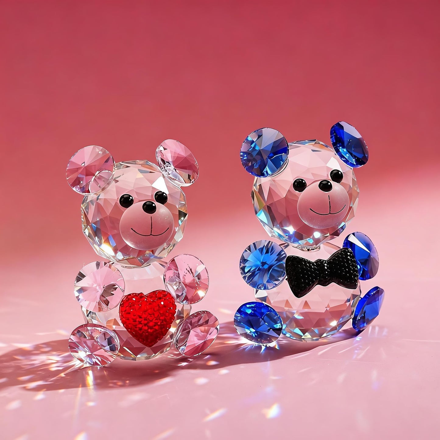 HDCRYSTALGIFTS 2pcs Crystal Bear Figurine Collectibles Gift for Mom Women 2.4inch Art Glass Teddy Bear Animals Paperweight Statue Anniversary Birthday Home Tabletop Wedding Party Decor