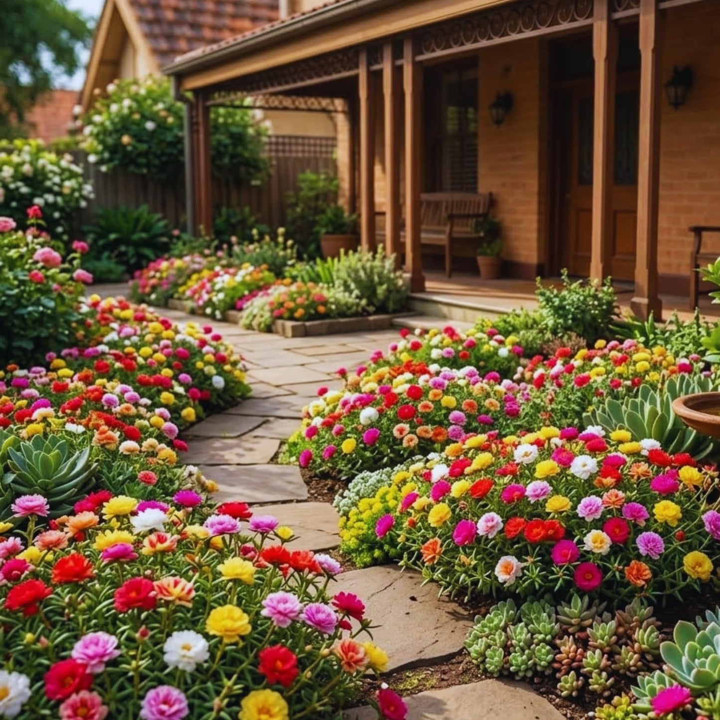 Portulaca Moss Rose Plants Live, 4 to 6 Inc Tall, Live Moss Rose Plant, Mix Portulaca Flower Ground Cover Plant