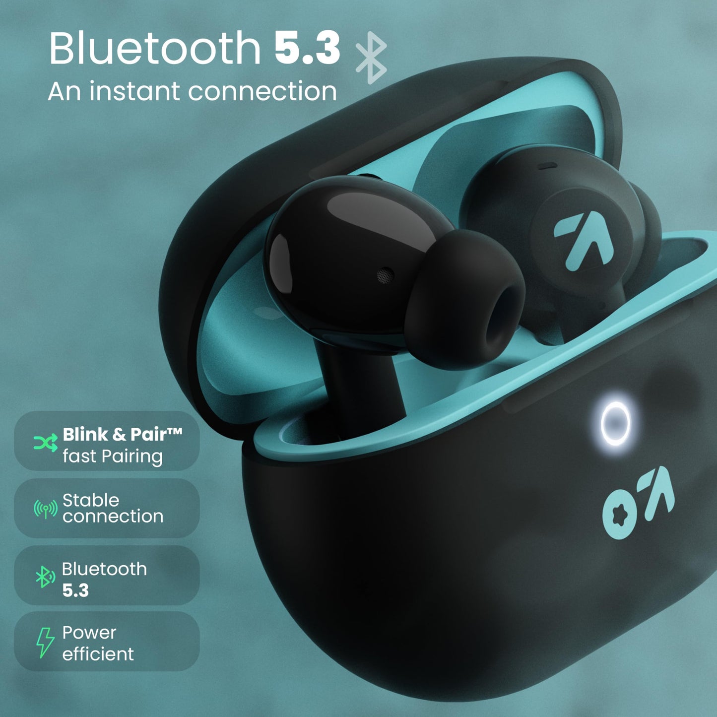Boult K40 True Wireless in Ear Earbuds with 48H Playtime, Clear Calling 4 Mics, 45ms Low Latency Gaming, Premium Grip, 13mm Bass Drivers, IPX5, Type-C Fast Charging, BTv 5.3 Ear Buds (Electric Black)