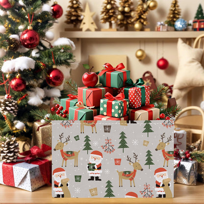 NIETEIN Large Kids Christmas Holiday Gift Empty Baskets Collapsible Families Holiday Storage Bin with Handle (Santa Claus Deer)