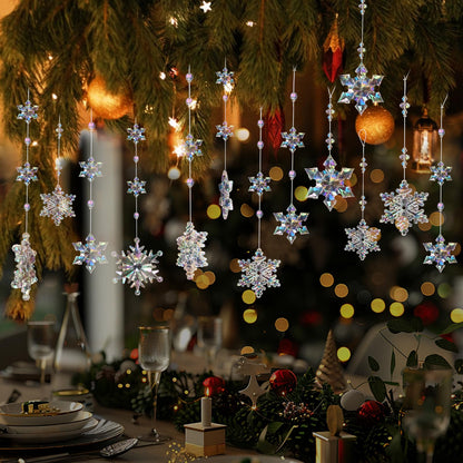 OuMuaMua 12pcs Christmas Crystal Snowflake Ornaments for Christmas Tree Decorations- Iridescent Hanging Acrylic Snowflake Ornaments for Xmas Tree Winter Wonderland Party Decor