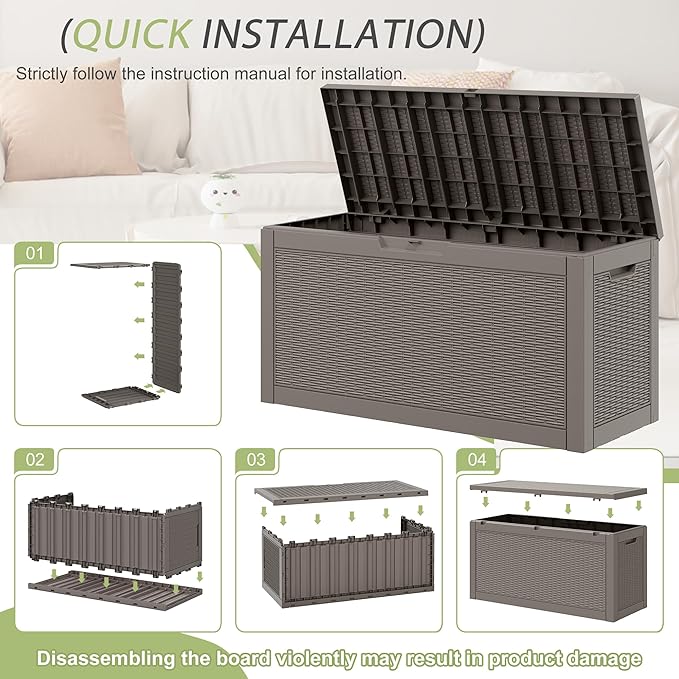 Outdoor Storage Box, Resin Deck Boxes Indoor and outdoor, Waterproof Storage Box Lockable Lid (Grey,70 Gallon)