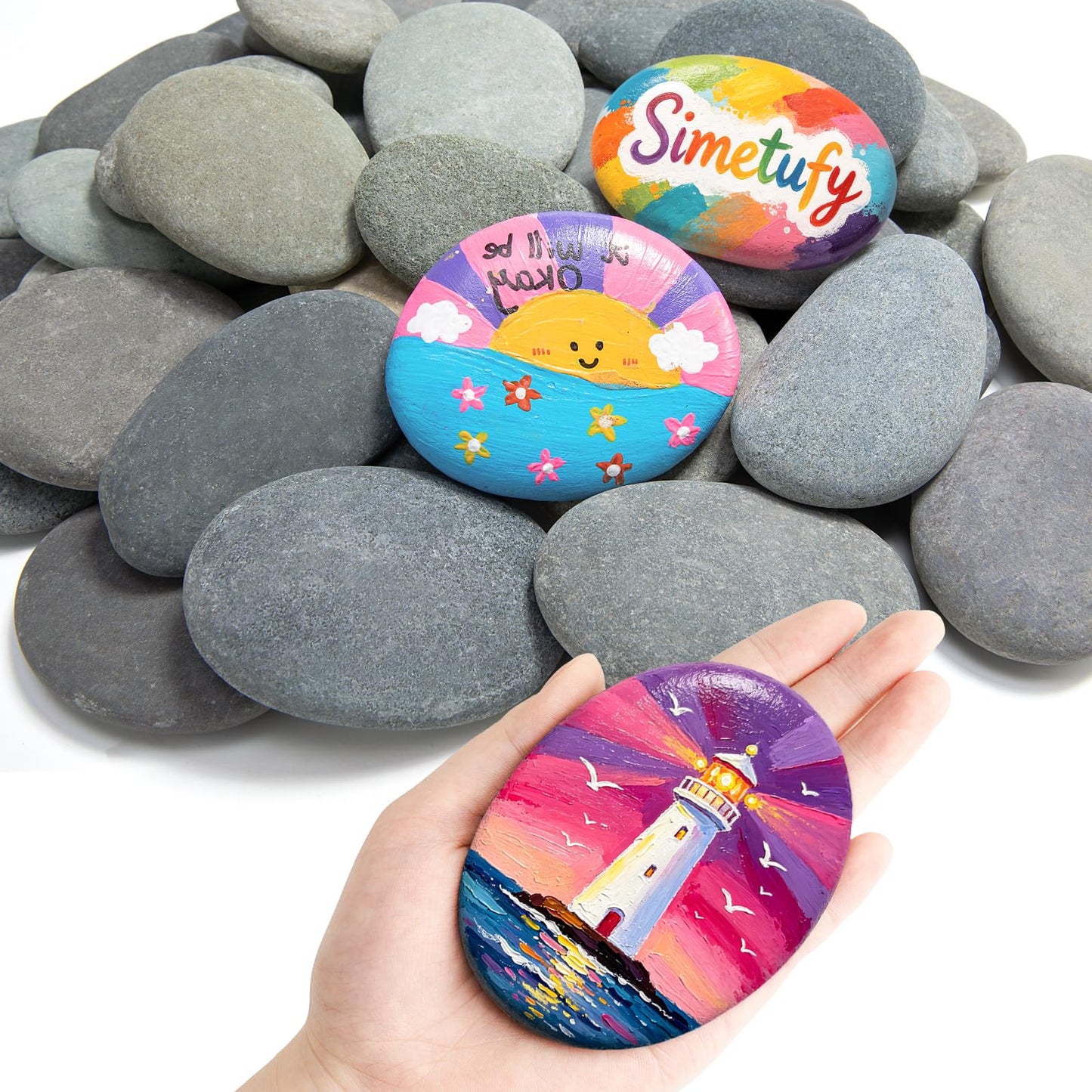 Simetufy Large Rocks for Painting 40 PCS 3.3-4.5Inch River Rocks for Painting, Rock Painting for Kids, Smooth and Flat Painting Rocks for DIY & Arts