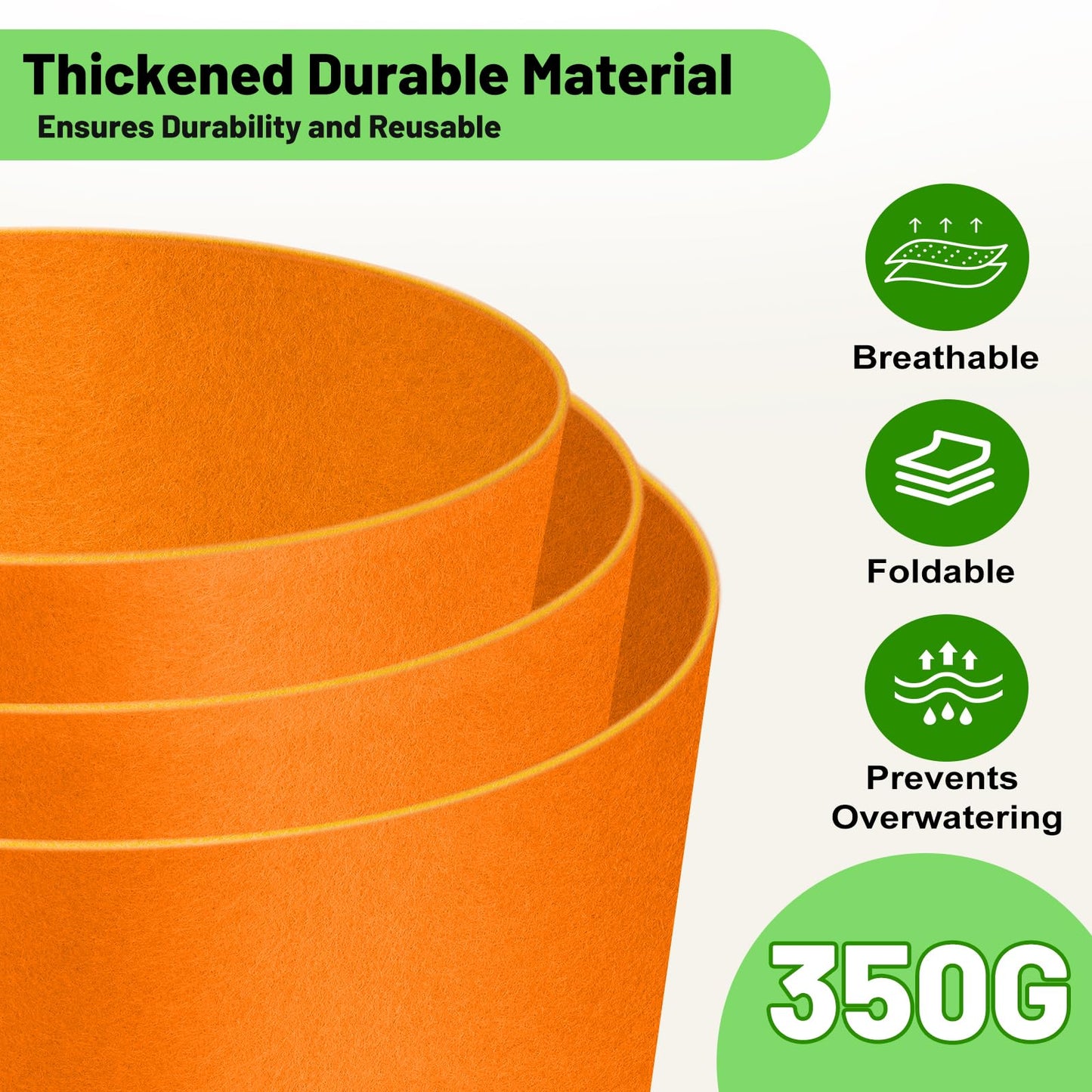 Fhyisble 10 Gallon Fabric Grow Bags 5-Pack, 350G Heavy Duty Nonwoven Fabric Pots with Handles, Breathable Grow Planter for Vegetables Flowers Indoor Outdoor Gardening