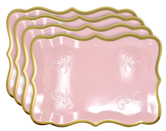 10 Pink Trays with Gold Foil Border, 9 x 13 Inch Cardboard Dessert Display Boards for Baby Shower Party Candy Buffet Tables