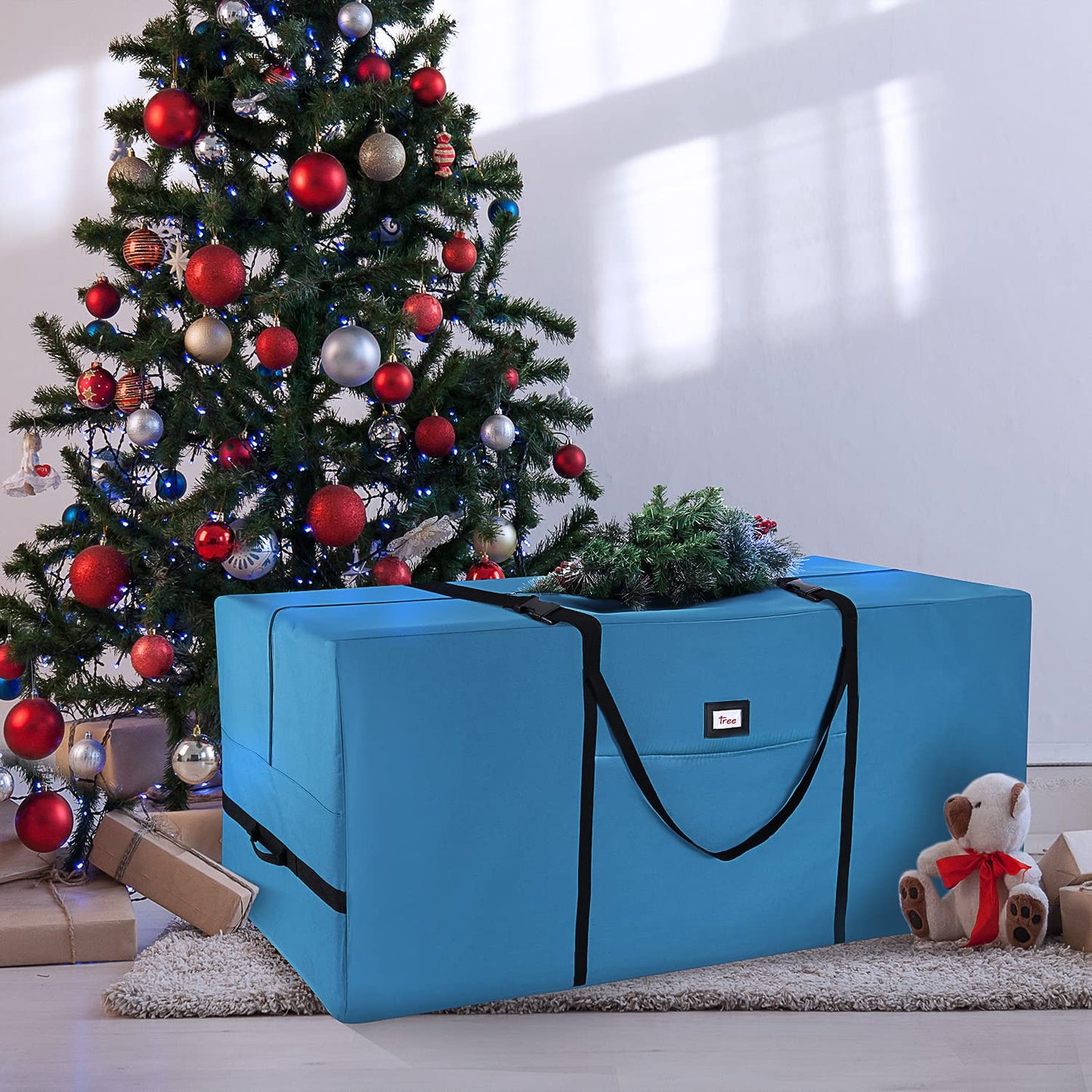 Hearth & Harbor 7.5 ft Christmas Tree Storage Bag - Artificial Christmas Tree Bag with Reinforced Handles, Dual Zipper, Wide Opening - Large Storage Container for Trees and Decorations, 2 Piece set