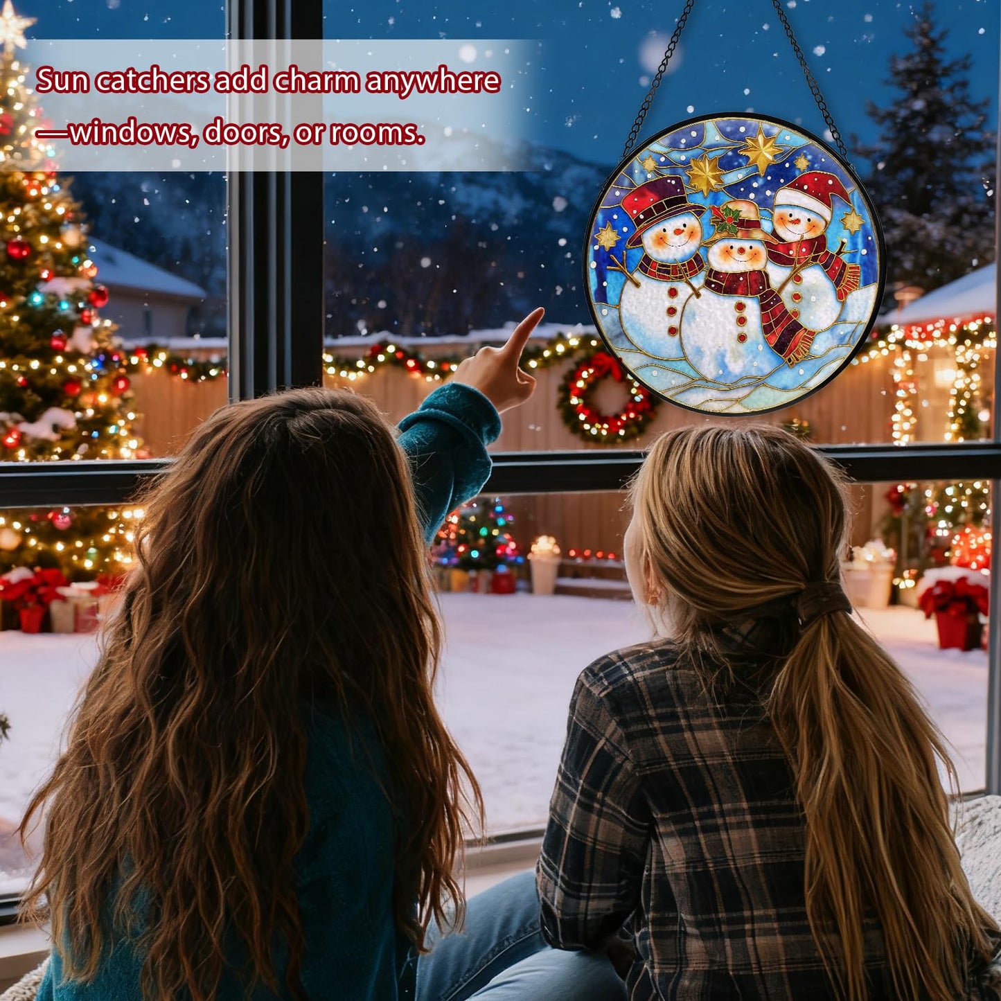 Christmas Decorations Stained Glass Window Hanging, Snowman Suncatcher for Window Hanging, Sun Catchers Indoor Windows Wall Art for Mom Grandma, Christmas Decor or Home Garden Office 7.87 inches