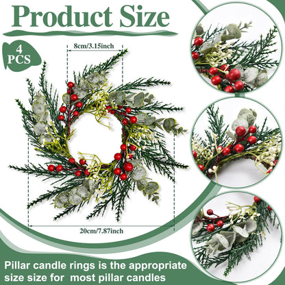 6 Pcs 8" Mini Christmas Wreaths for Kitchen Cabinet Small Christmas Candle Rings Wreaths, Front Door Pillars/Home Table Centerpieces Hanging Garlands, for Windows/Wedding Decor (No Red Ribbon)