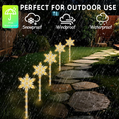 VOGVOG Snowflake Solar Christmas Pathway Lights, Set of 5 LED Outdoor Stake Lights, Waterproof Christmas Decorations for Garden, Yard, Lawn, Walkway, Patio Decor (Warm, 5pcs)