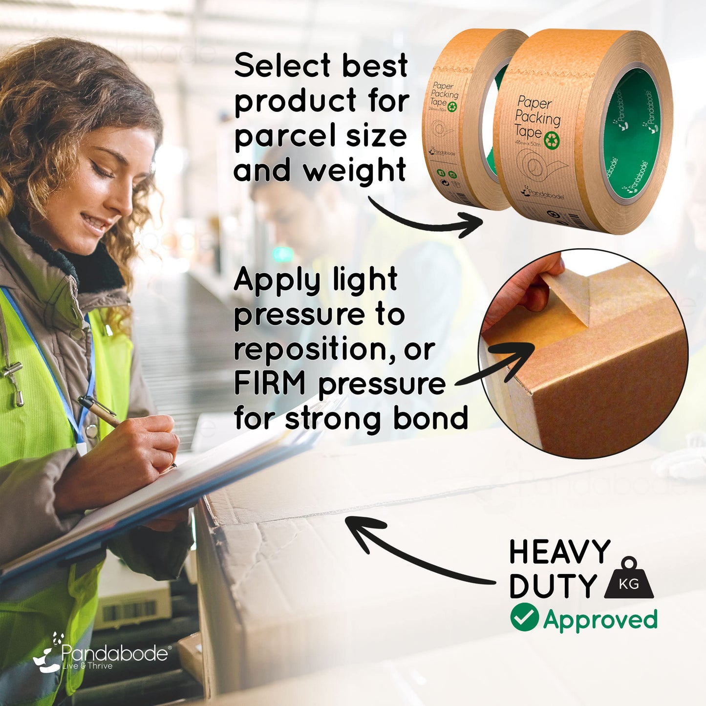 Pandabode Kraft Paper Packing Tape 48mm x 50m | Brown Paper Tape for Strong Parcel Packaging | 1/3/6/12 Pack | Recyclable & Eco Friendly (3)