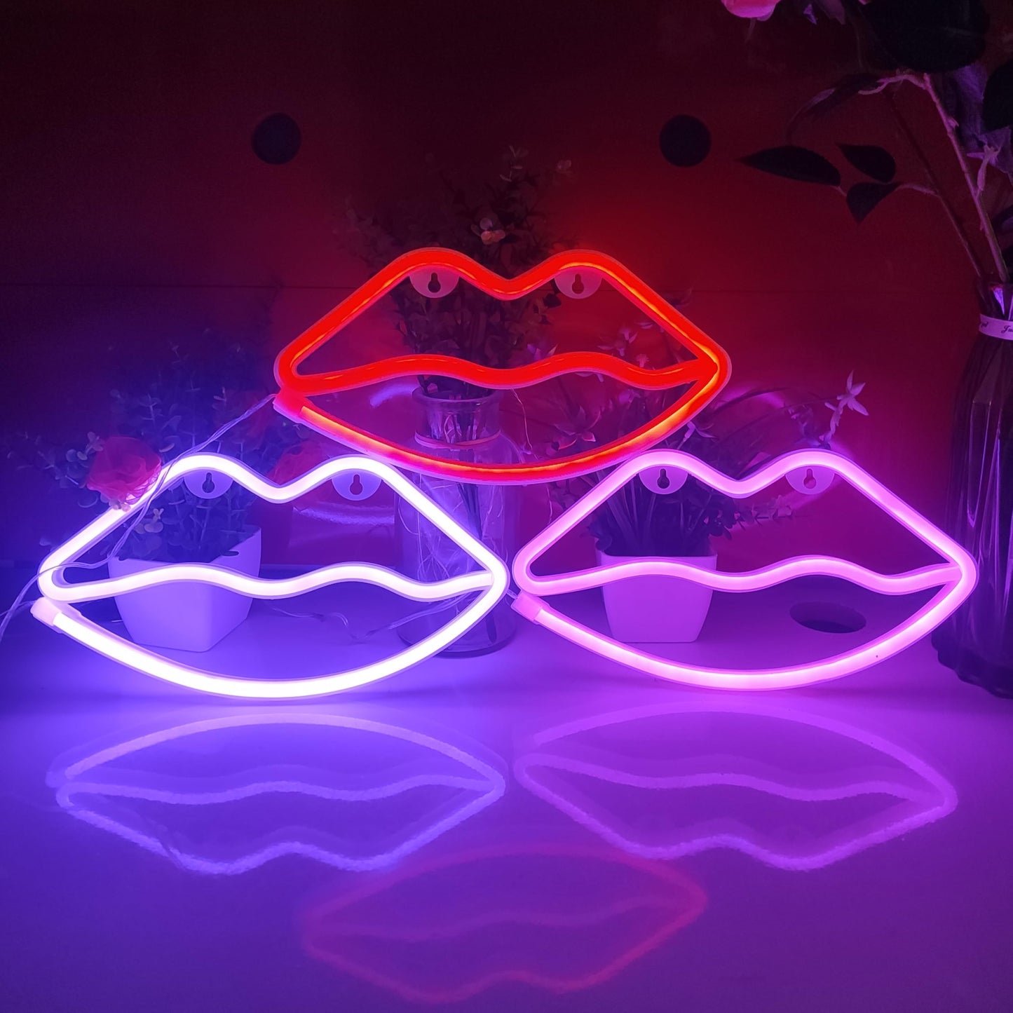 JYWJ Lip Neon Sign,USB or 3-AA Battery Powered Neon Light,LED Table Decoration,Bedroom Wall Decoration,Birthday Gift,Wedding Supplies Business Gift (Purple)