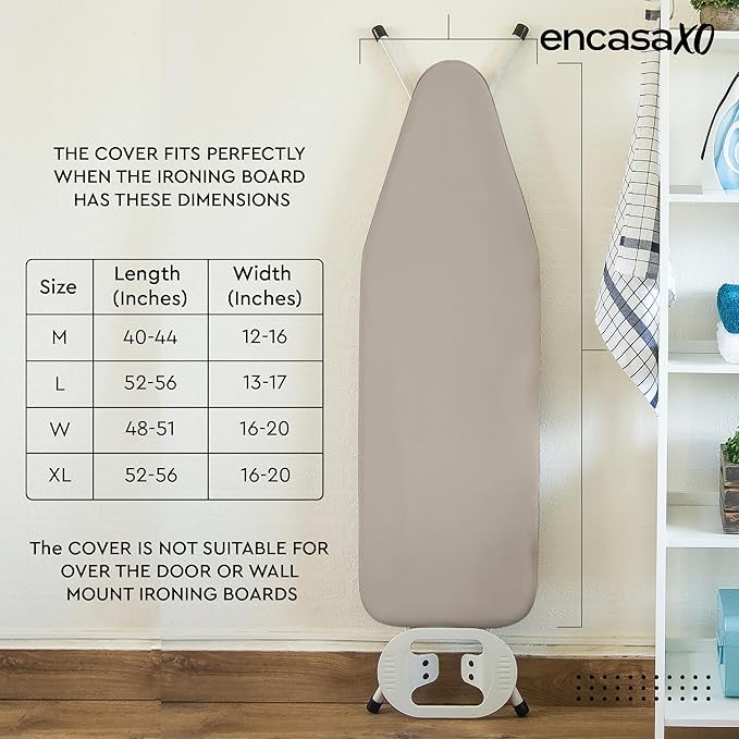 Encasa XO Ironing Board Cover and Pad 54"x15" - 4mm Felt Large Iron Board Cover