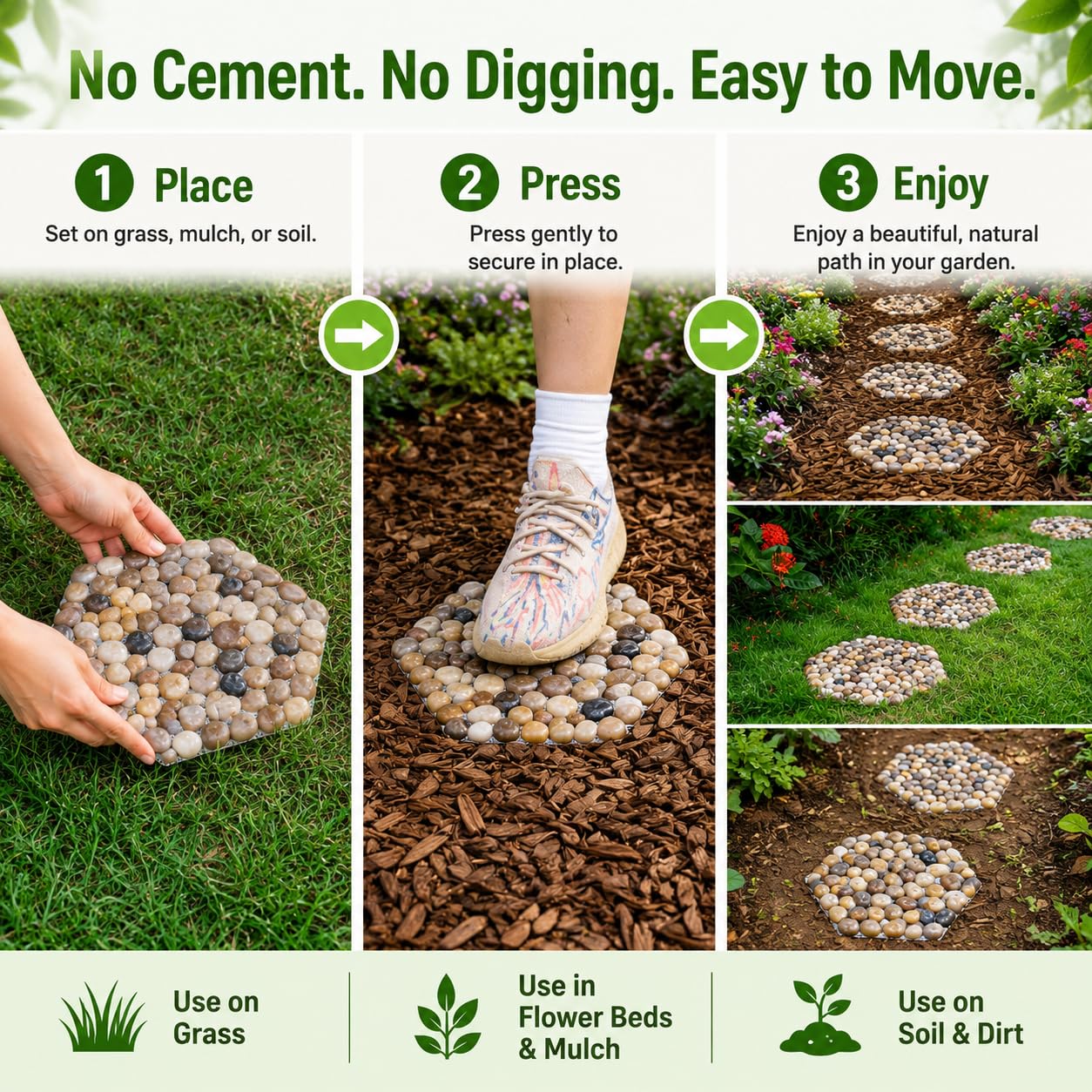 Stepping Stones Outdoor, Natural River Rock Garden Pavers, Set of 6 Round Pebble Stones for Walkway, Yard, Lawn, Patio, Pathway & Landscaping Decor (Hexagon)