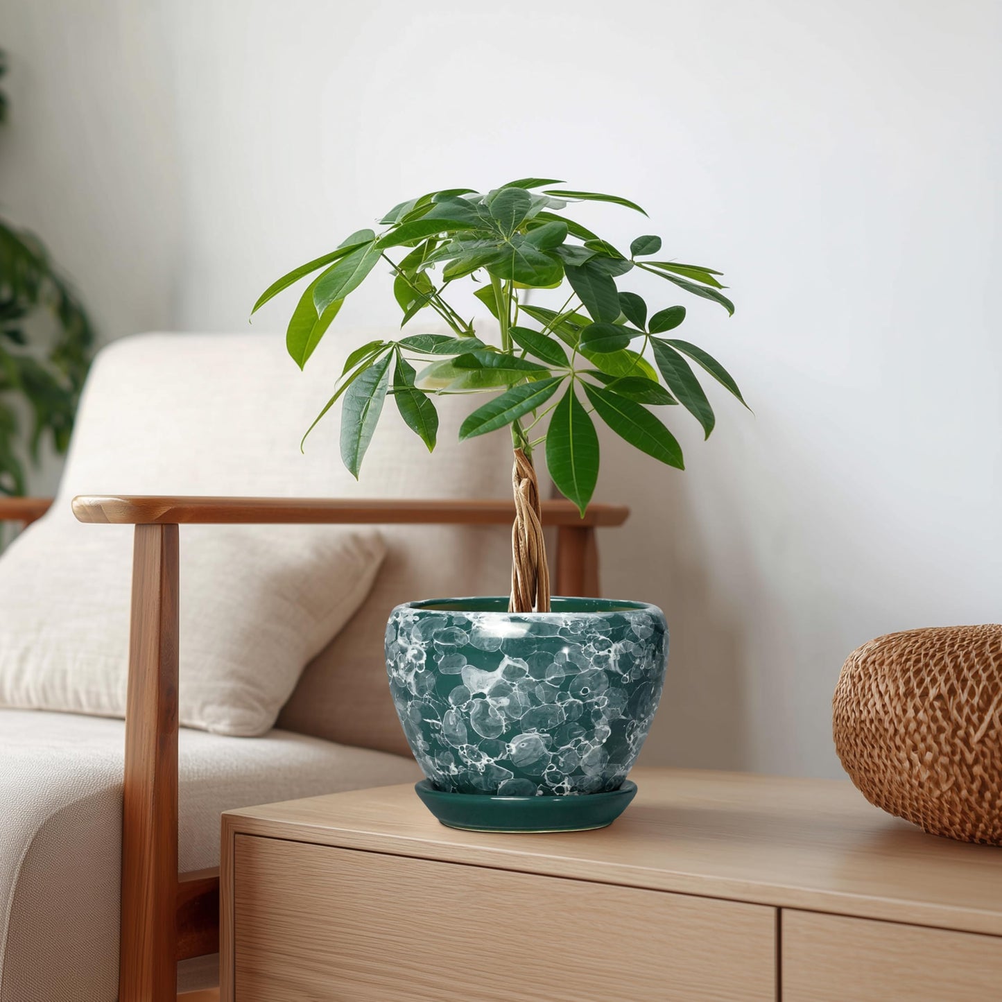 Thirtypot 6 Inch Planter - Ceramic Plant Pots Indoor with Drainage Hole and Saucer, Indoor Plant Pots for Flowers Plants, Round Modern Small Planter, Bedroom Decor, Plants Lover Gift, Bubble Green