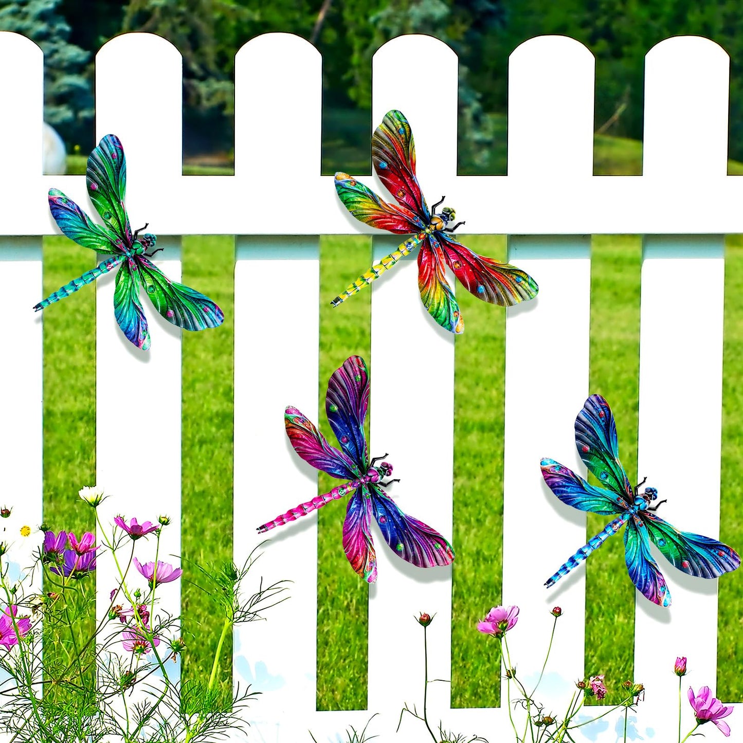 SUNREEK Metal Dragonfly Wall Decor, 9 Inches Dragonfly Outdoor Wall Art for Fence Garden Yard Patio Decorations