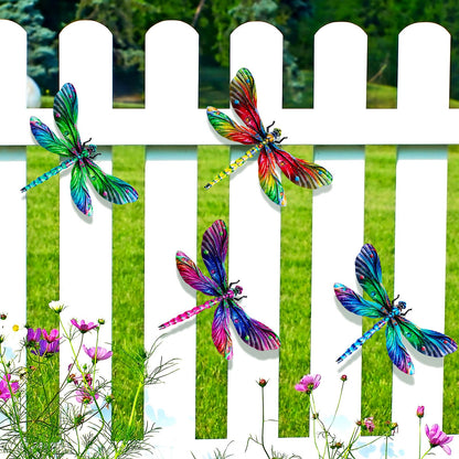 SUNREEK Metal Dragonfly Wall Decor, 9 Inches Dragonfly Outdoor Wall Art for Fence Garden Yard Patio Decorations