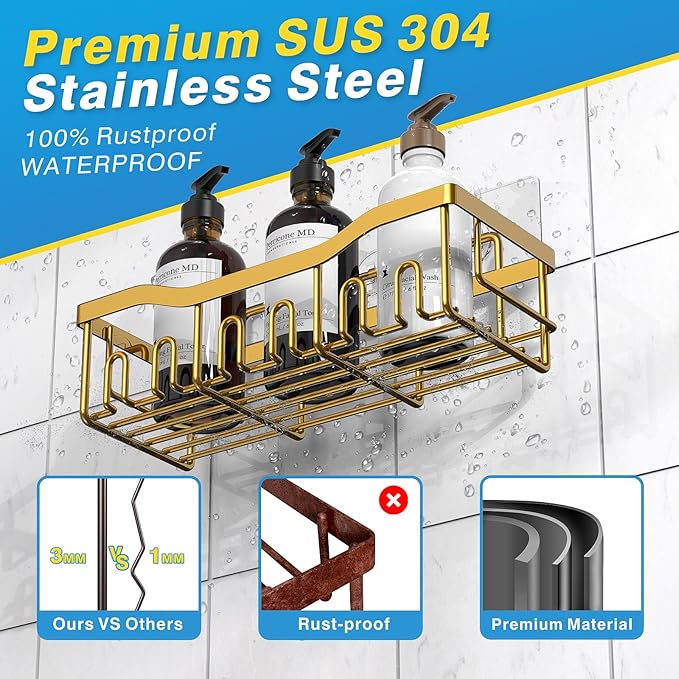 EUDELE 5-Pack Rustproof Stainless Steel Shower Caddy – No Drill Adhesive