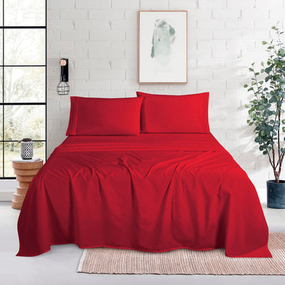 Mocassi Full Size 4-Piece Bed Sheet Set - 1800 Premium Hotel Quality Microfiber 18-24 Inches Extra Deep Pocket Fitted Sheet- Luxury Soft, Breathable, Wrinkle, and Fade Resistant, Red