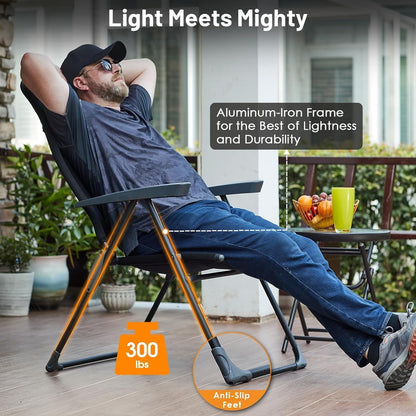 TIMBER RIDGE 7-Level Reclining Camping Chair, Adjustable Folding Patio Chair with High Back for Adults, Lightweight Aluminum Padded Lawn Chair for Outside, Heavy Duty Supports 300 LBS, Black-1 Pack