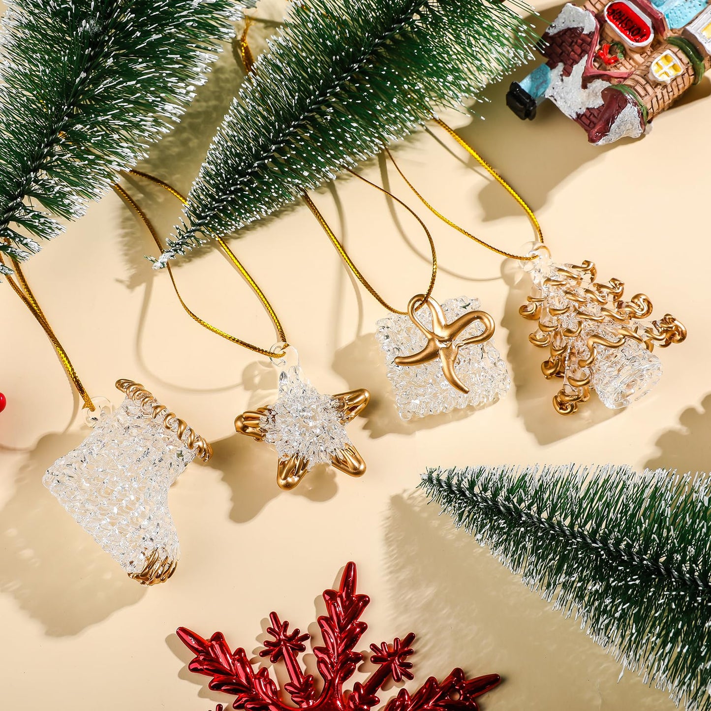 Set of 4 Crystal Glass Christmas Ornaments Glass Christmas Star Crystal Hanging Ornaments for Xmas Tree Winter New Year Party Supplies