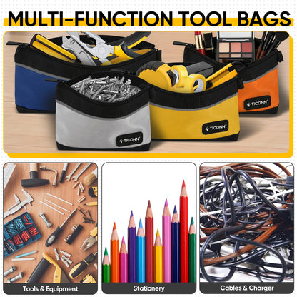 TICONN Tool Pouches with Zipper, 1680D Oxford Small Tool Bags, Waterproof Utility Bag Zipper Pouch for Tool Organizers and Storage (6 Pack Combo)