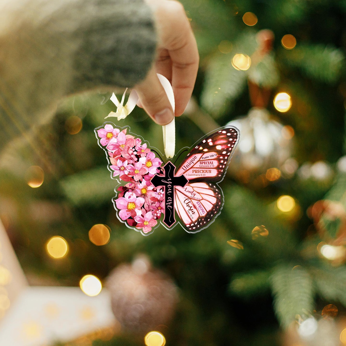 KATLADIZ Christian Christmas Ornaments, Religious Christmas Ornaments - Christian Gifts for Women, Butterfly Godly Inspirational Gifts - Catholic Jesus Bible Spiritual Ornament 2025 - Acrylic Ornament