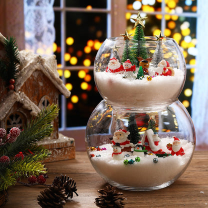 Roowest 96 Pcs Miniature Ornaments for Snow Globe Kit DIY Christmas Village Decoration Christmas Figurines Mini Ornaments with Snowman Reindeer Santa Claus Snowflake(Dark Green Light Green Silver)