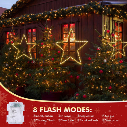Marchpower Christmas Window Star Silhouette Lights, 19inch 70LED 2 Pack Large Star Lighted Xmas Decoration Battery Operated Twinkle Stars Light Outdoor Timer Lights Wedding Party Home Décor-Warm White
