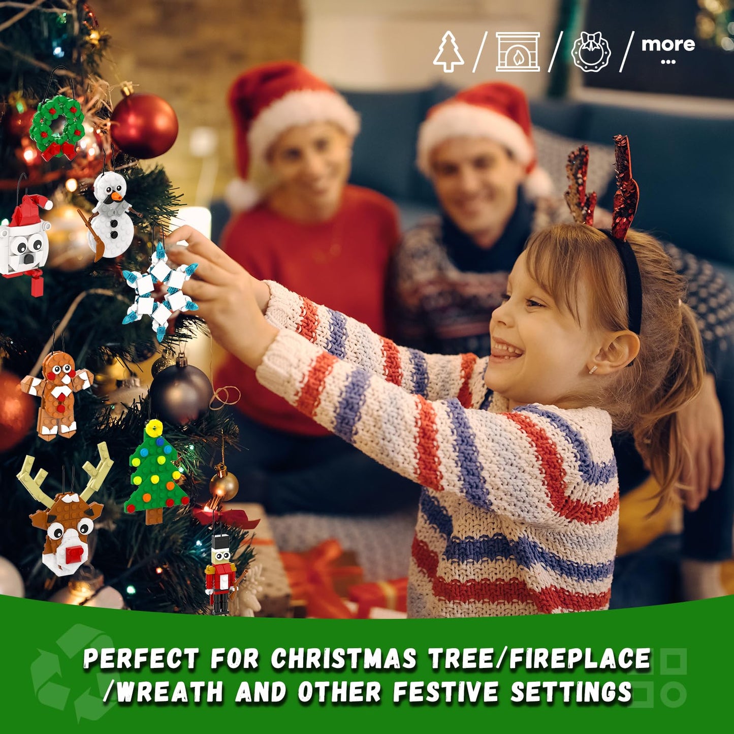 EIAVURPE Christmas Ornaments Building Set, 11-in-1 Christmas Tree, Wreath, Nutcracker, Gingerbread, Polar Bear, Snowflake, Reindeer, Santa, Stocking Stuffers Toy Gifts for Boys Girls Kids Ages 6+.