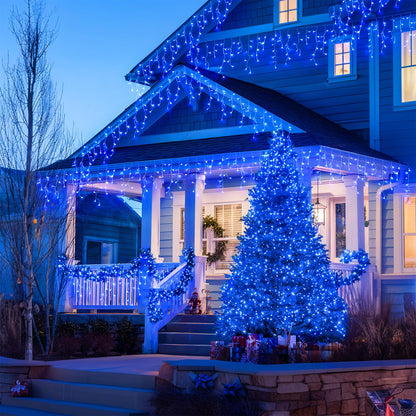 JMEXSUSS 400 LED Blue Icicle Lights for Outdise, 38.8 FT Christmas Icicle Lights Indoor Outdoor with 80 Drops, Blue Christmas Light with Remote Plug in for House Fireplace Christmas Decorations