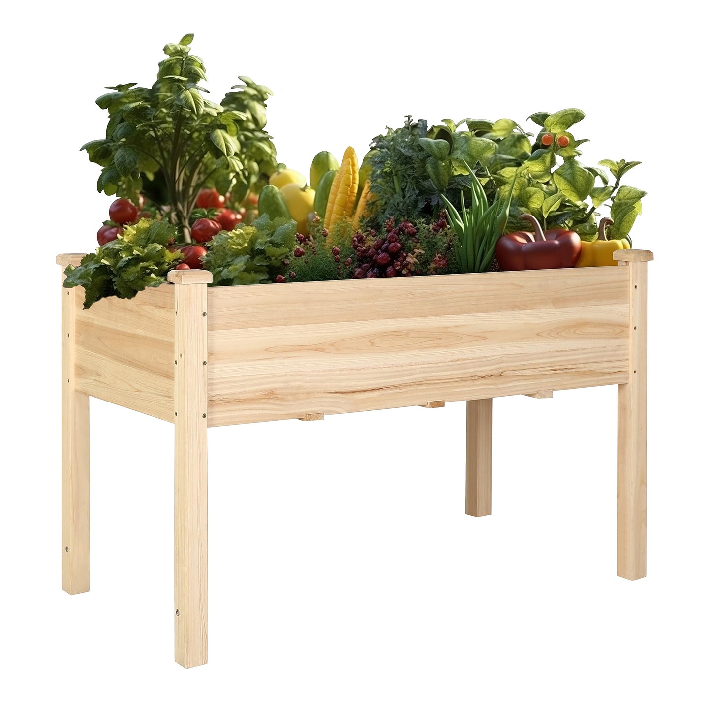 MUPATER 4x2FT Raised Garden Bed, Elevated Planter Box with Drainage Holes, Raised Garden Beds Outdoor with Legs for Herbs and Vegetables, Outdoor and Indoor, Natural Wood