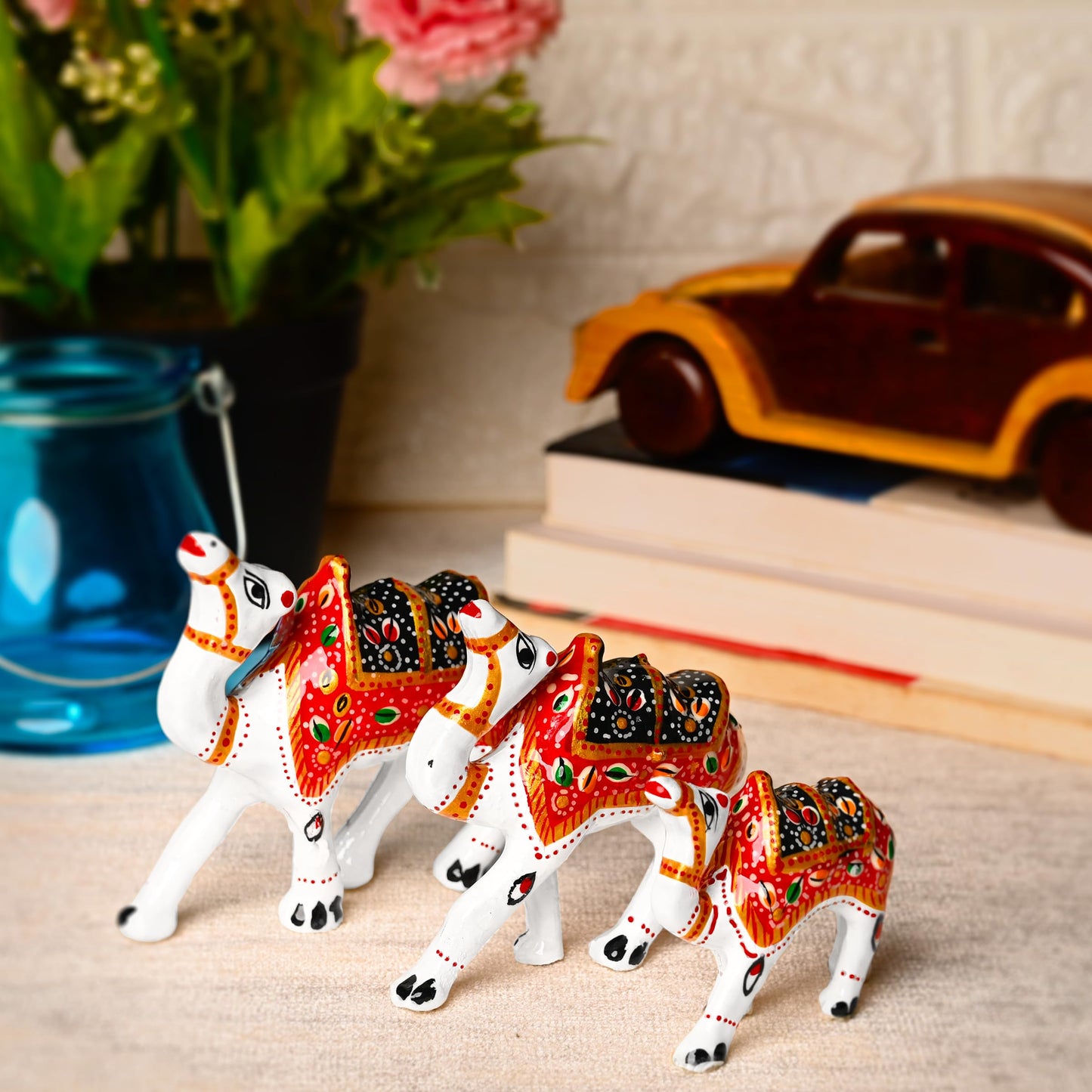 Tarini Gallery Traditional Indian Rajasthani Showpiece Statue Sculpture Figurine Table Home Office Festive Party Decoration Décor & Gifting (Set of 3 Camel)