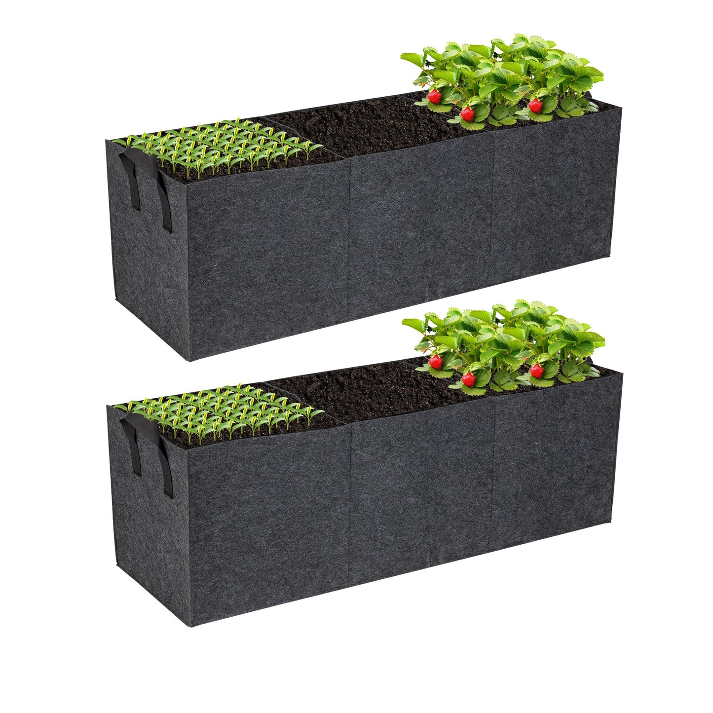 FVOTNW 2-Pack 3 Grid Fabric Raised Garden Bed 22 Gallon, 3x1x1 FT Thickened Garden Grow Bags with Handles - Indoor Outdoor Planter Bags for Vegetables, Herbs, Flowers