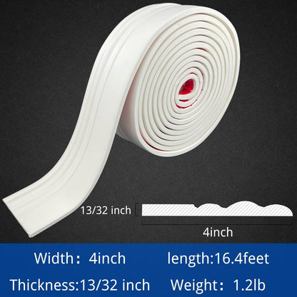 COUKIU Flexible Baseboard Molding Trim, Peel and Stick Rubber Wall Base Moulding Trim, 4 Inch x 16.4 Feet Self-Adhesive Vinyl Wall Base Cove Base (Creamy White)