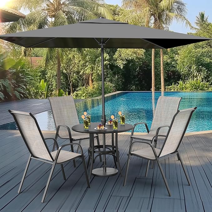 VINGLI Patio Chairs Set of 8 – Stackable Outdoor Dining Chairs with Comfortable Sling High Back Chairs and Armrests for Lawn, Poolside, Courtyard, Balcony, Garden, Yellow