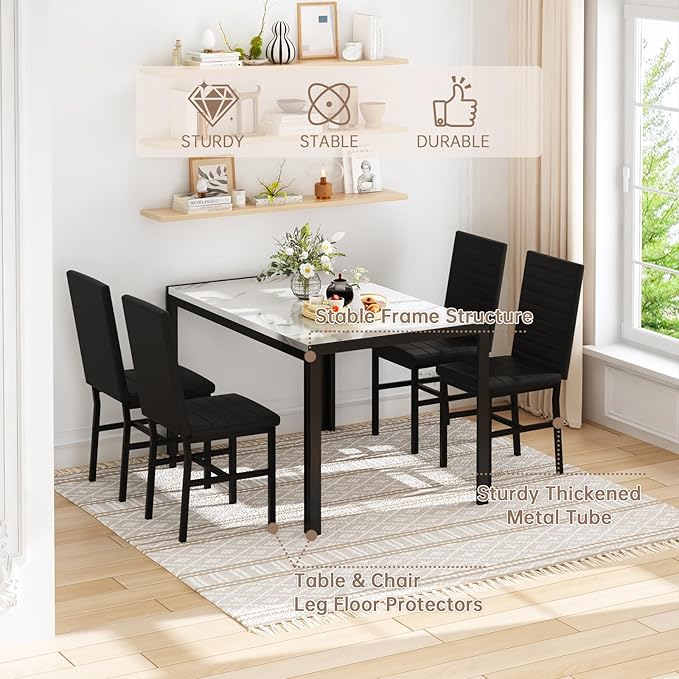 Recaceik Dining Table Set for 4, Modern 5 Piece Dining Table Set Faux Marble