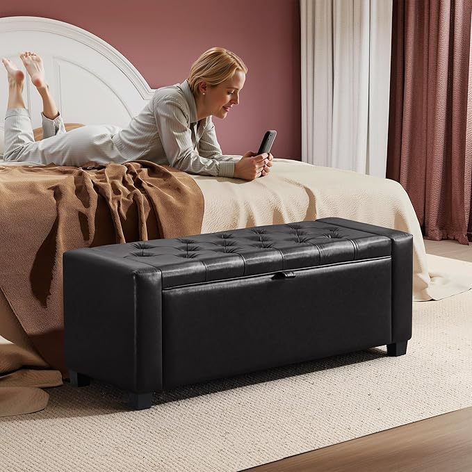 GRAINELL Storage Ottoman Bench, Upholstered Tufted Bedroom Bench