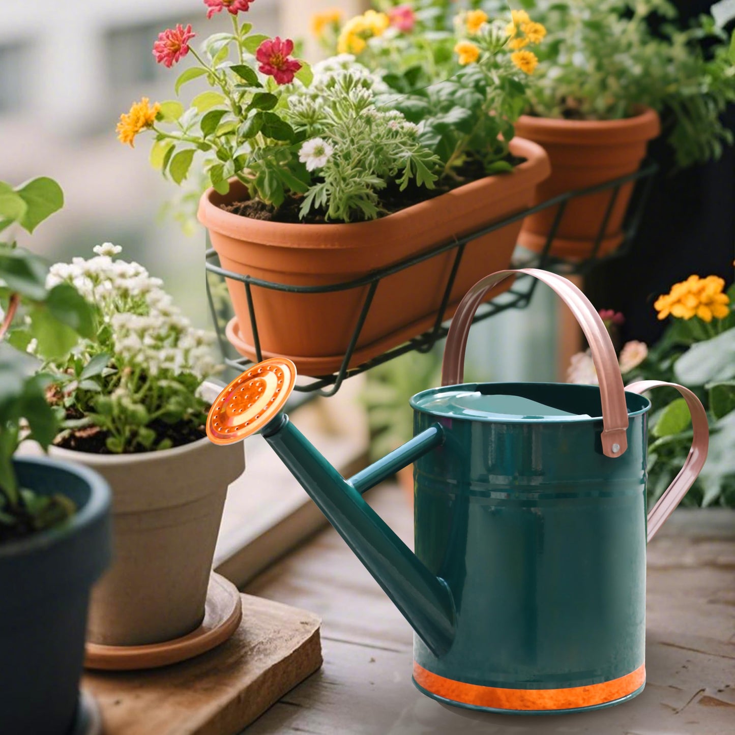 SunnyTong Metal Watering Can for Outdoor and Indoor Plants, Watering Can Decor, 1 Gallon (1 Gallon Green2)