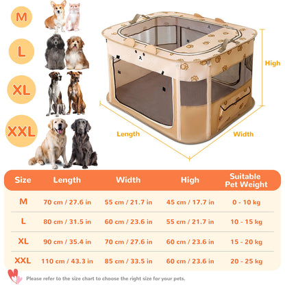 ALLSOPETS Cat Playpen for Dog, Foldable Pet Play Pen for Indoor Outdoor Use, Portable Dog Cat Crate Tent for Puppies Kittens, Pop-Up Pet Cage for Travel Camping (Brown Bear, M)