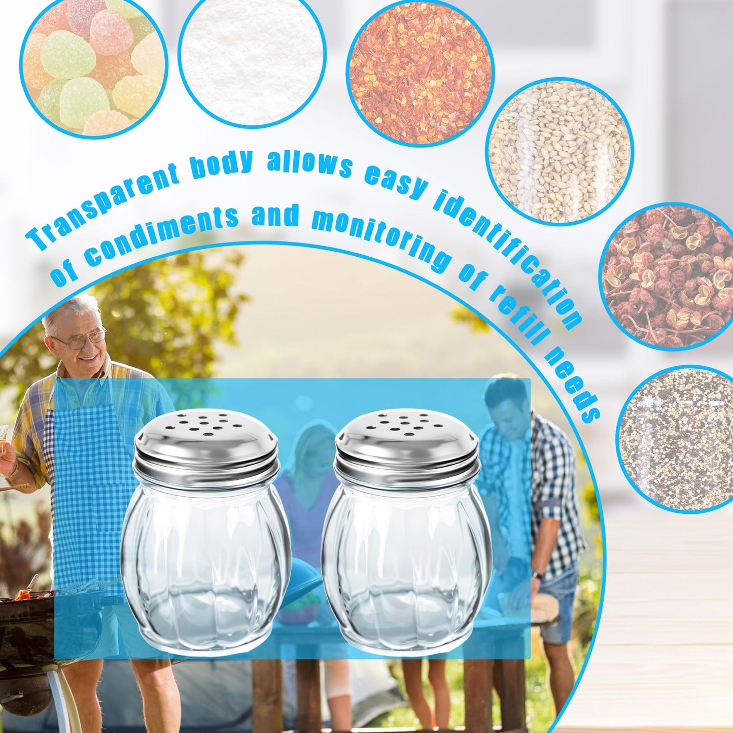 24 Pack 6 Ounces Glass Spices Shaker with Perforated Stainless Steel Lid Clear Cheese Salt and Pepper Shakers for Home Kitchen Restaurant Supplies