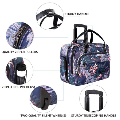 VANKEAN Rolling Laptop Case for Women, Premium Rolling Travel Luggage Bag Fits Up to 15.6 Inch Laptop Carry on Briefcase Water-Proof Overnight Rolling Computer Bags with RFID Pockets