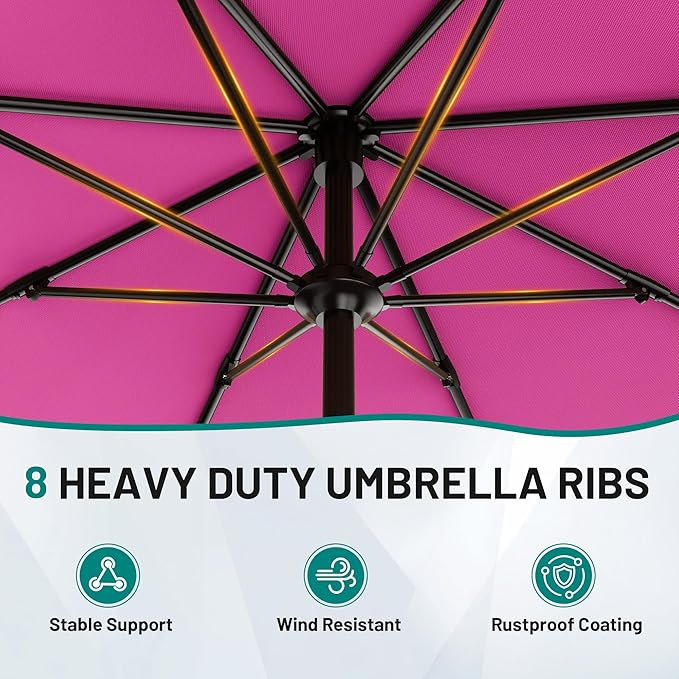 AreShark 9 FT Patio Umbrella for Outdoor, Outdoor Table Umbrella with Push Button Tilt and Crank, Outdoor Patio Umbrellas with 8 Sturdy Ribs for Market, Garden, Pool (Rose Pink)