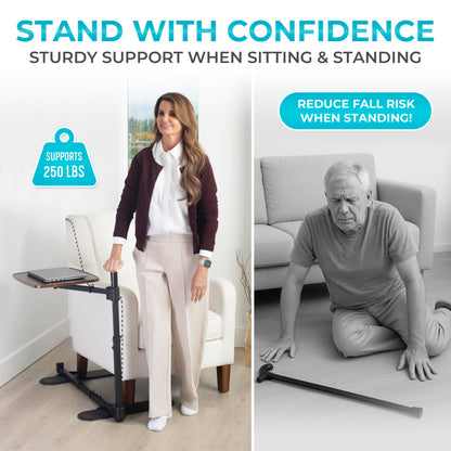 Stander Wonder Tray Plus, Adjustable Recliner Swivel TV Tray with Standing Handle for Seniors & Elderly Adults, Walnut Laptop Desk for Couches & Chairs, Mobility Aid Sit and Stand Assist