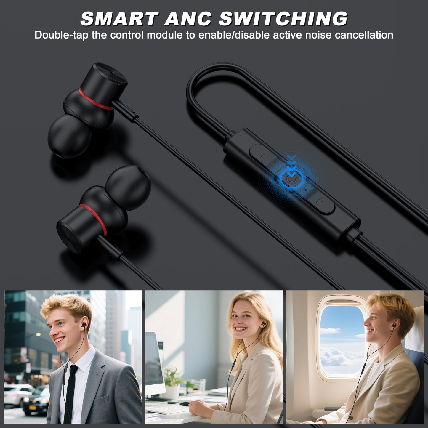 USB C Wired Headphones,【Active Noise Cancelling & One-Click ANC Toggle Button】Ear buds for iPhone 17 16 15 Pro Max USBC Earphones,Hi-Res Sound Type C Earbuds Compatible with iPhone/Android/Galaxy/iPad