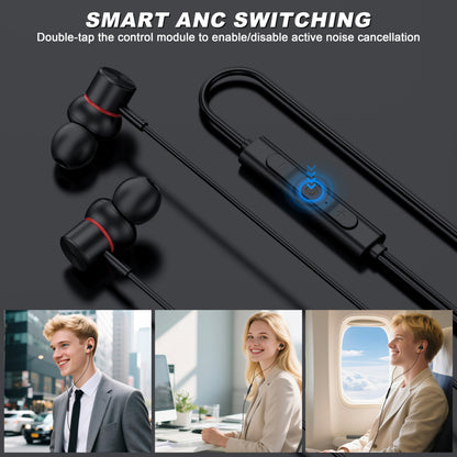 USB C Wired Headphones,【Active Noise Cancelling & One-Click ANC Toggle Button】Ear buds for iPhone 17 16 15 Pro Max USBC Earphones,Hi-Res Sound Type C Earbuds Compatible with iPhone/Android/Galaxy/iPad