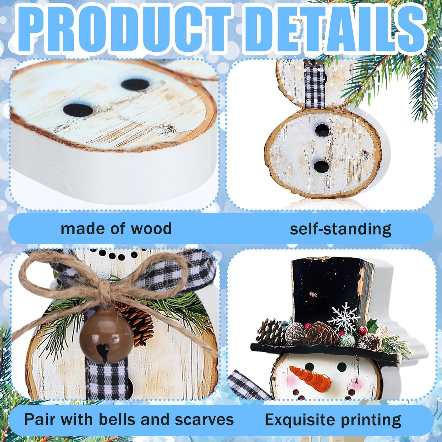 Barydat 3 Pack 3 Pcs Christmas Table Decorations Wooden Snowman Centerpieces Table Sign Tiered Tray Desktop Xmas Decoration for Indoor Home Kitchen Gifts Party (Pine Cone Snowman)