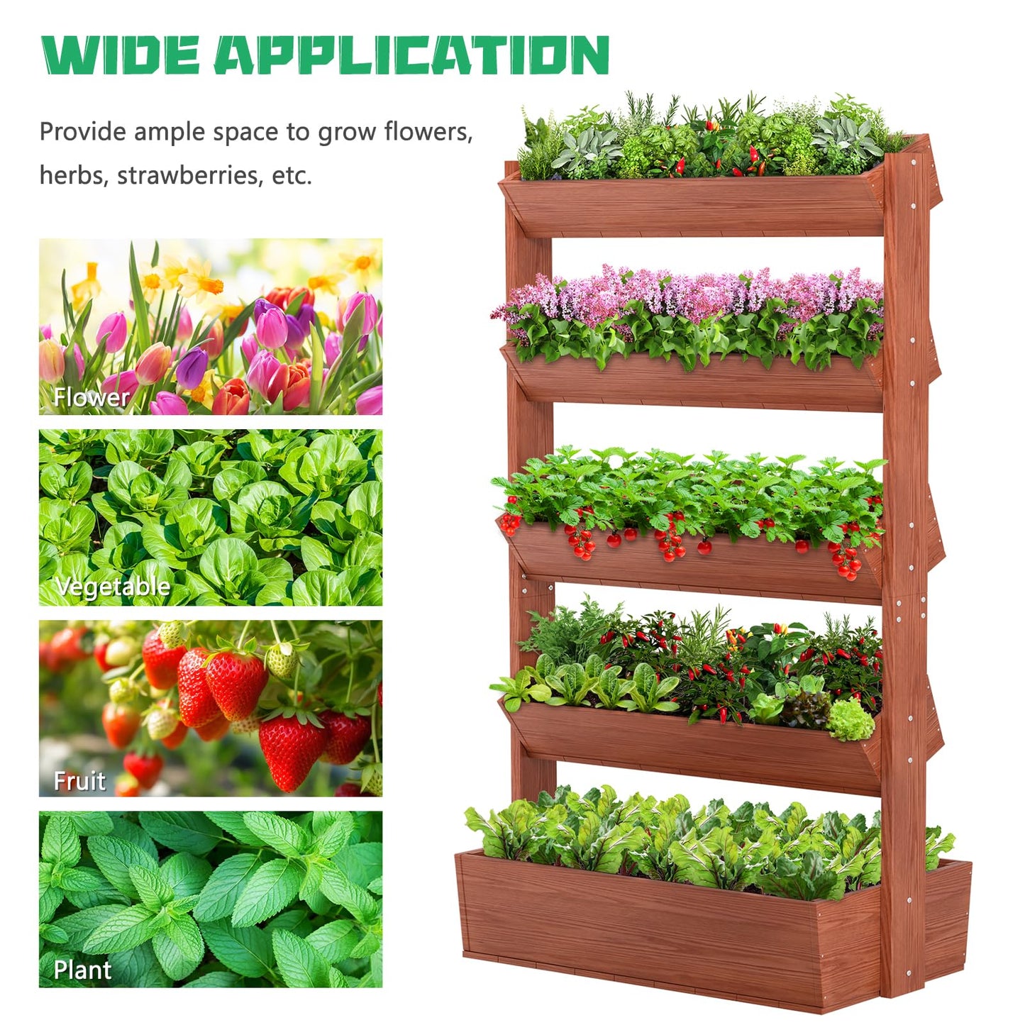 DoCred Vertical Wooden Raised Garden Bed, 5 Tier Garden Planters Freestanding Wood Plant Stand Flower Rack Wooden Planter Box for Plants Herbs Flowers Vegetables Outdoor Indoor Gardening