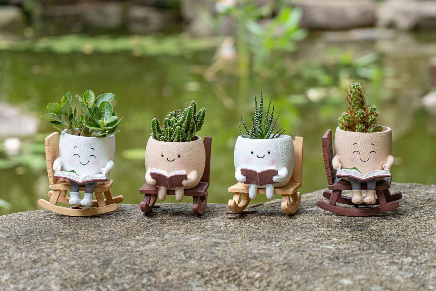 RZOIKZOI Rocking Chair Smiley Face Planter with Drainage Hole, Cute Plant Pots for Indoor Outdoor Plants,Unique Flower Pot for Succulents, Gift for Mother's Day, Birthday, Christmas