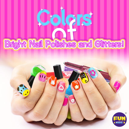 Nail Polish Pens Kit for Girls Ages 7-12, FunKidz Nail Pen Combo Kit Teen Gift Peelable Nail Art Studio Set with Cool Girly Decoration Stuff Pearl Beads, Glitter, Nail Stickers, Nail File, Gems