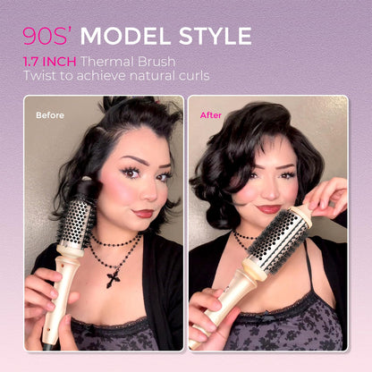 TYMO 2.0 Thermal Brush Curling Brush - STYLUX 1.7" Blowout Volumizer with Flexi-Fit for Hair Straightening, Heated Round Styler Tool, Hair Straightener and Curler 2 in 1, Dual Voltage & Light, Pink